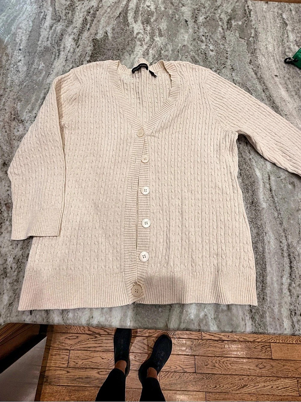 Jeanne Pierre Cable Knit Cardigan in Cream Size Large